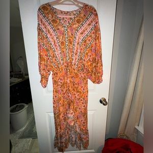 UMGEE ORANGE PATTERN HIGH LOW DRESS NWT